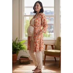 Breakfast for Dinner Fox Print Tie Front Robe Cardigan Peach Woodland Mushrooms